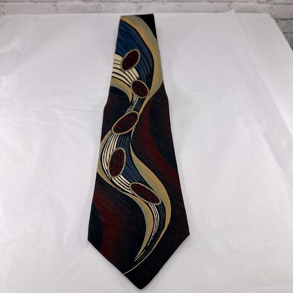 Conte di Milano - “Peacock Feather” Abstract Dark Red Silk Men’s Necktie ⭐️ EUC - Picture 2 of 7